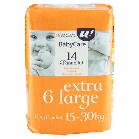 14 PANNOLINI BABY CARE EXTRA LARGE DRY COMFORT 15-30 KG U! Confronta & Risparmia